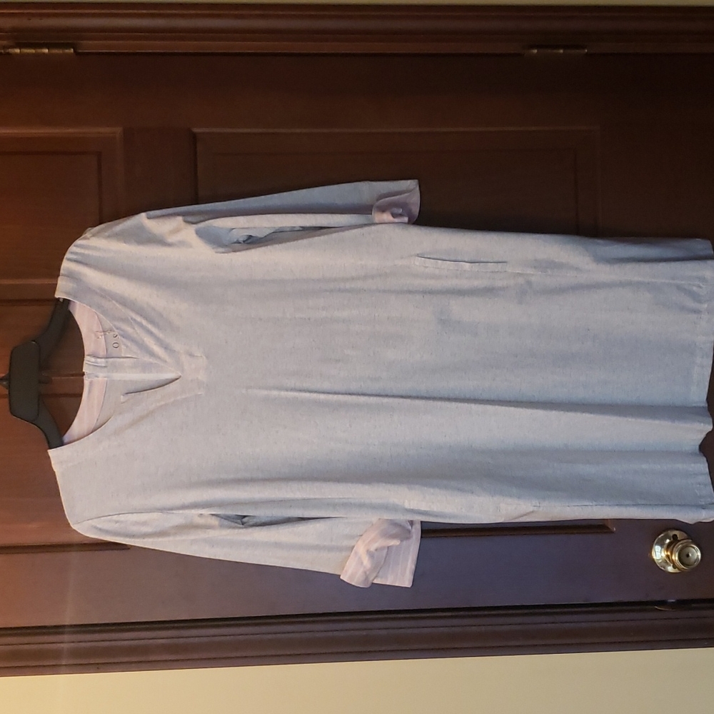 Beautiful day dress. Gray with pink stripe roll up sleeves.pockets